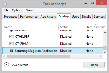 Task Manager: Startup Tab